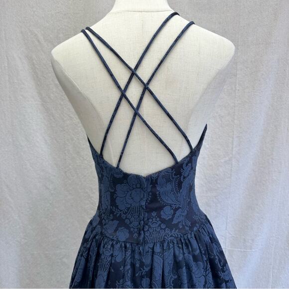 Gunne Sax vintage 80s navy brocade tea length formal/party dress size 7/8 - Picture 14 of 16
